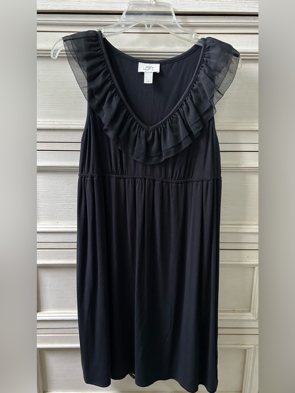 LOFT Black Ruffle V-Neck Sleeveless Dress